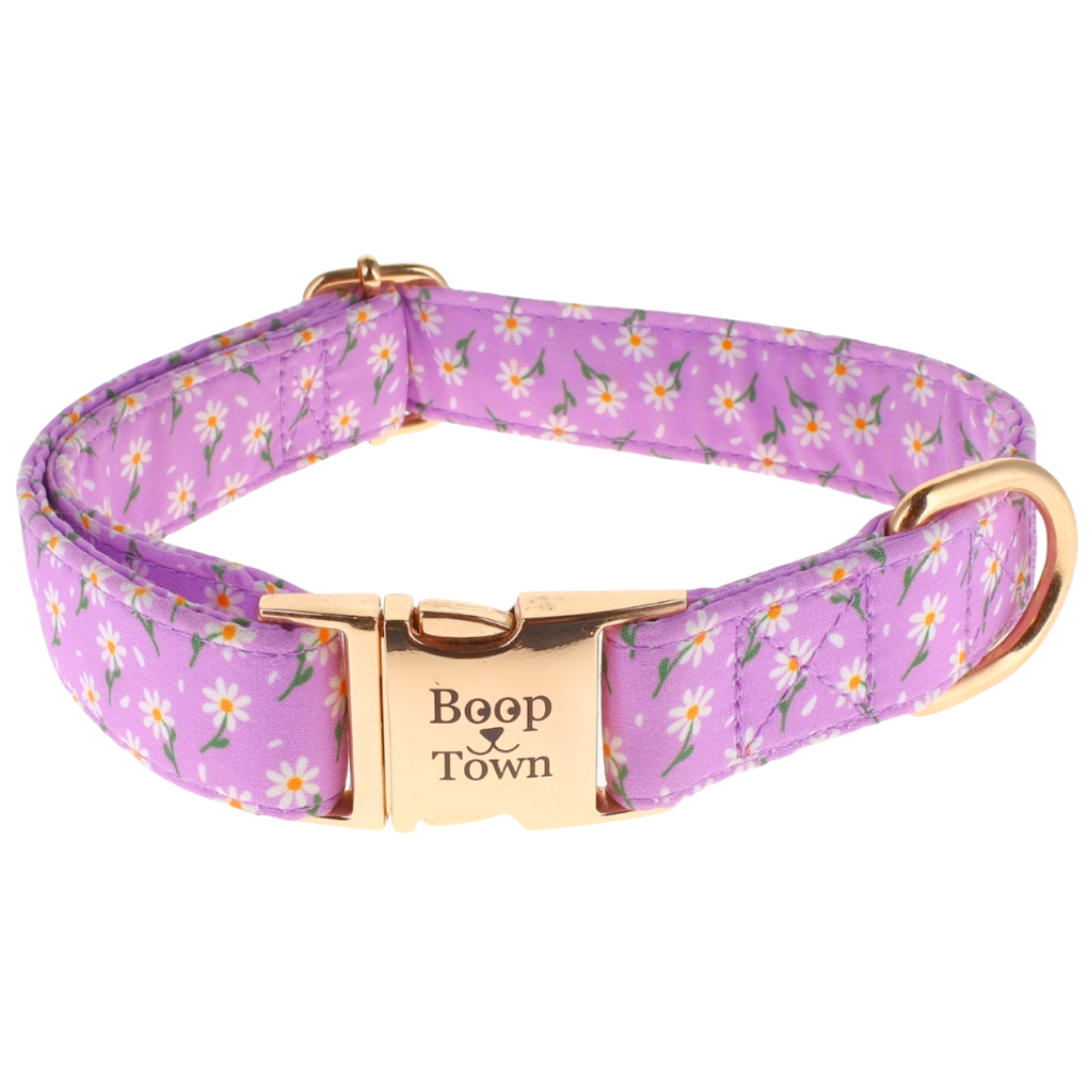 Boop Town Soft Cotton Dog Collar - Anti-Hair Matting & Durable Nylon Core - Quick Release Metal Buckle - Adjustable for Small Medium Large XL Dogs - Gold Tone Hardware