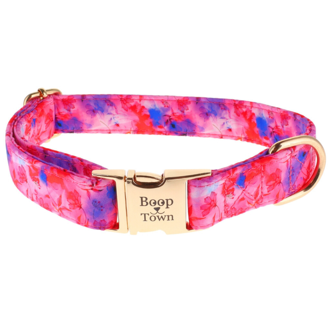Boop Town Soft Cotton Dog Collar - Anti-Hair Matting & Durable Nylon Core - Quick Release Metal Buckle - Adjustable for Small Medium Large XL Dogs - Gold Tone Hardware