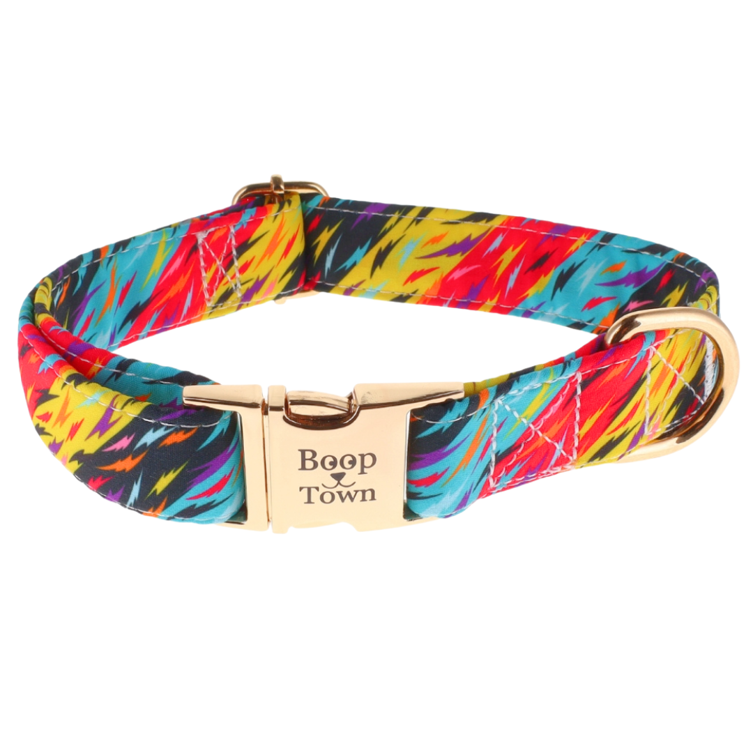 Boop Town Soft Cotton Dog Collar - Anti-Hair Matting & Durable Nylon Core - Quick Release Metal Buckle - Adjustable for Small Medium Large XL Dogs - Gold Tone Hardware