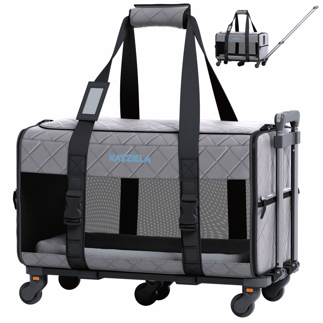 Quilted Pet Carrier with Wheels | Rolling Travel Carrier