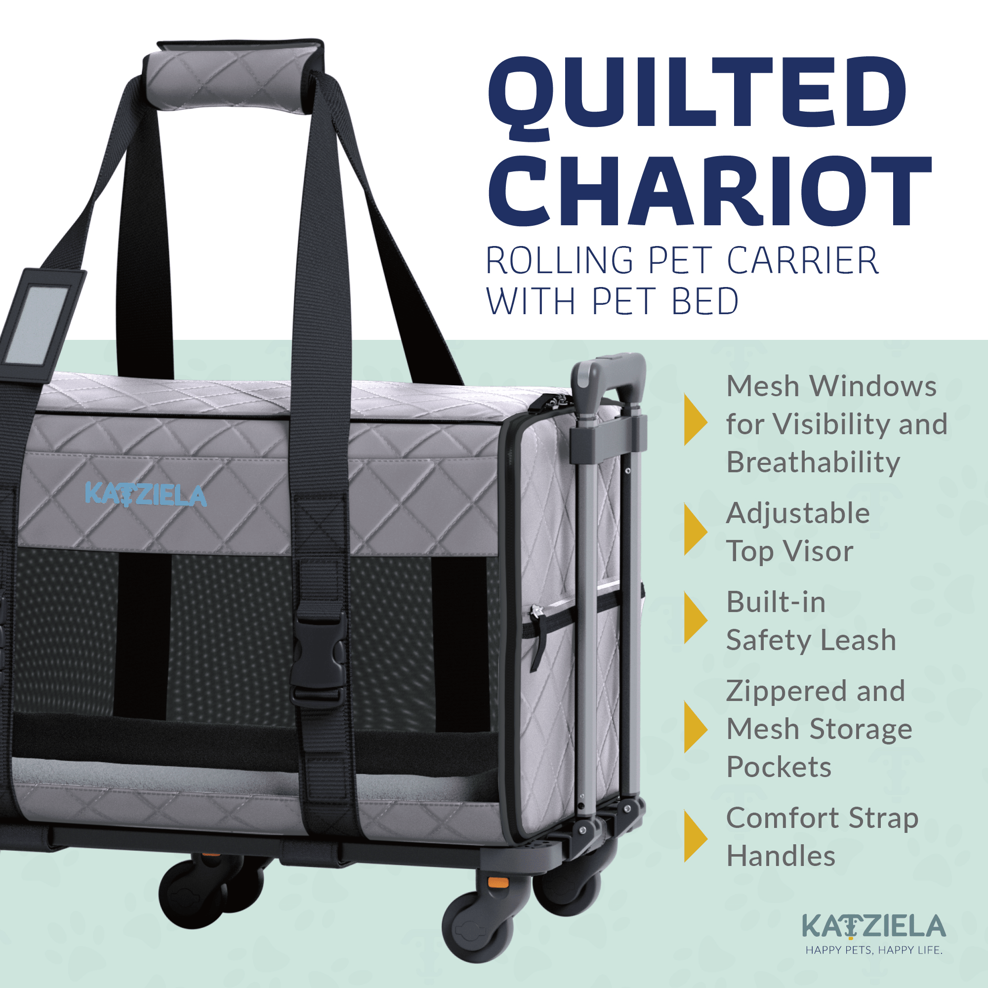 Quilted Pet Carrier with Wheels | Rolling Travel Carrier