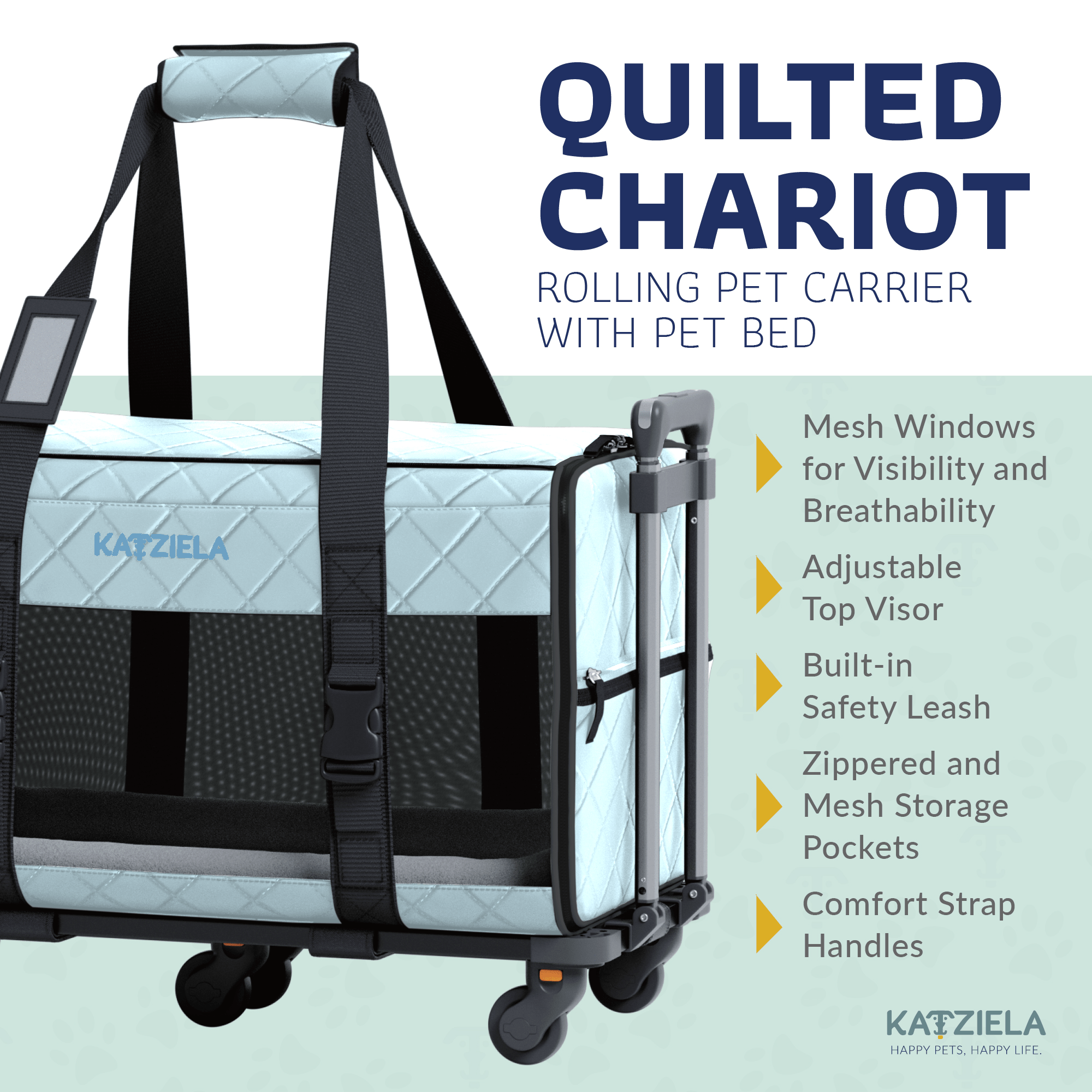 Quilted Pet Carrier with Wheels | Rolling Travel Carrier