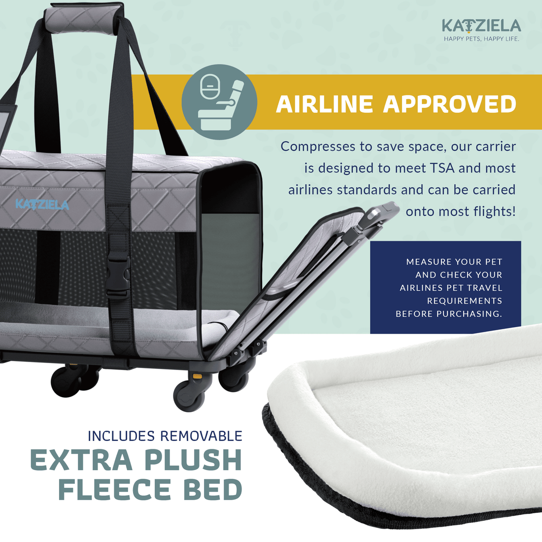 Quilted Pet Carrier with Wheels | Rolling Travel Carrier