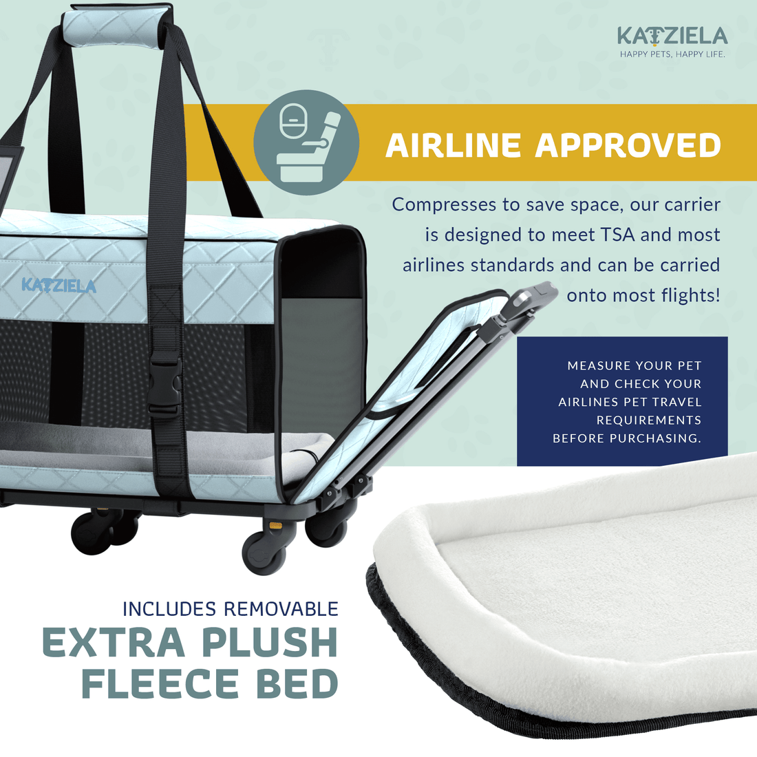 Quilted Pet Carrier with Wheels | Rolling Travel Carrier