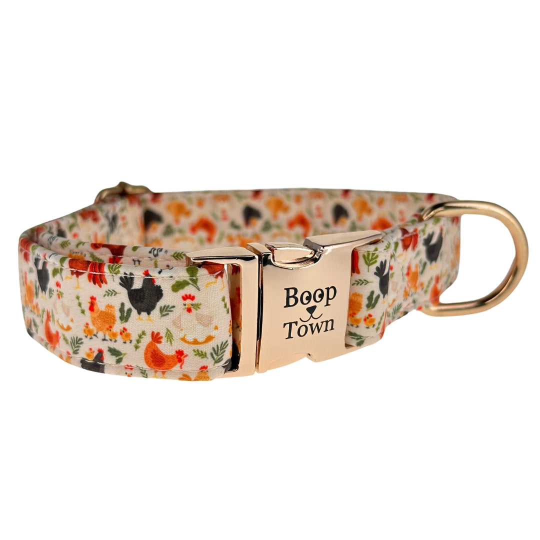 Boop Town Soft Cotton Dog Collar - Anti-Hair Matting & Durable Nylon Core - Quick Release Metal Buckle - Adjustable for Small Medium Large XL Dogs - Gold Tone Hardware