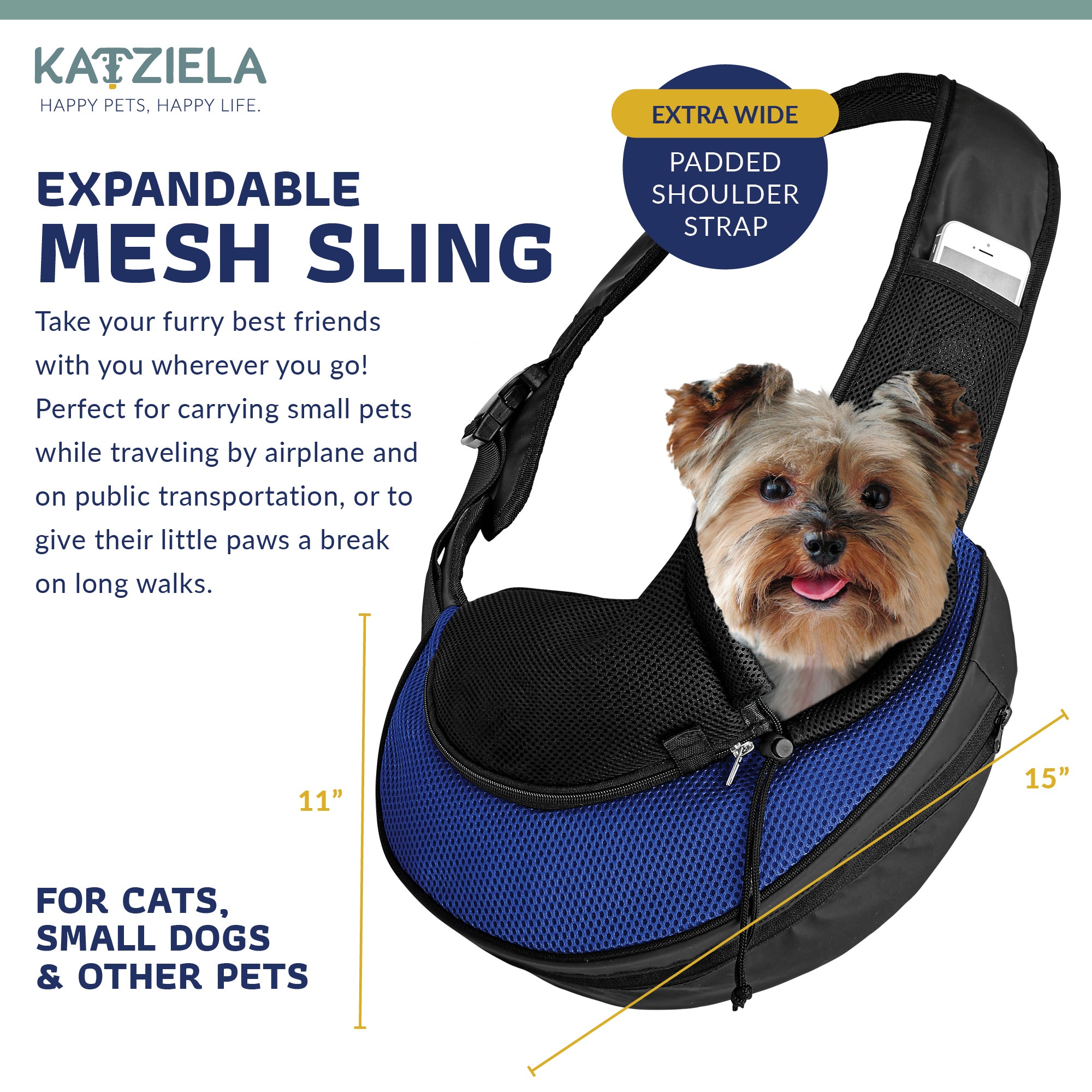 Expandable Sling Pet Carrier | Front Shoulder Bag for Small Pets