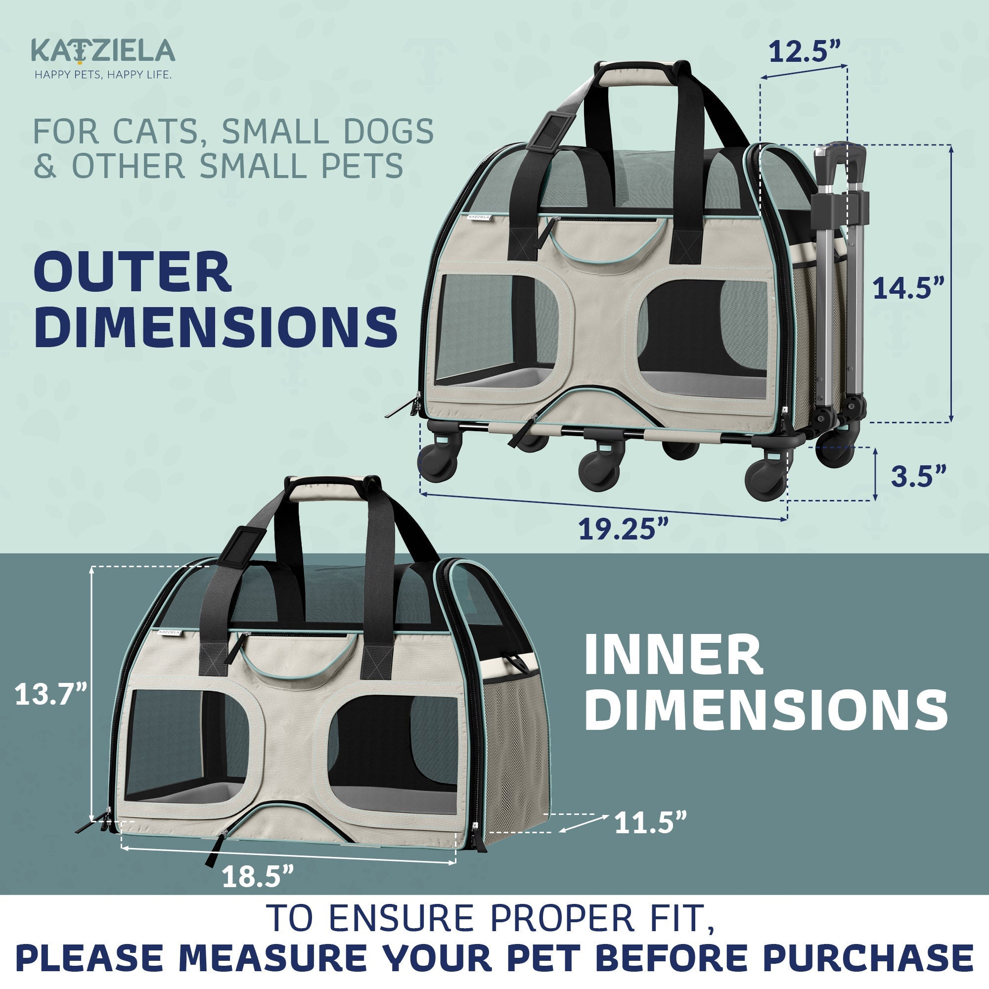 Luxury Rider Pet Carrier | Rolling Travel Carrier with Wheels
