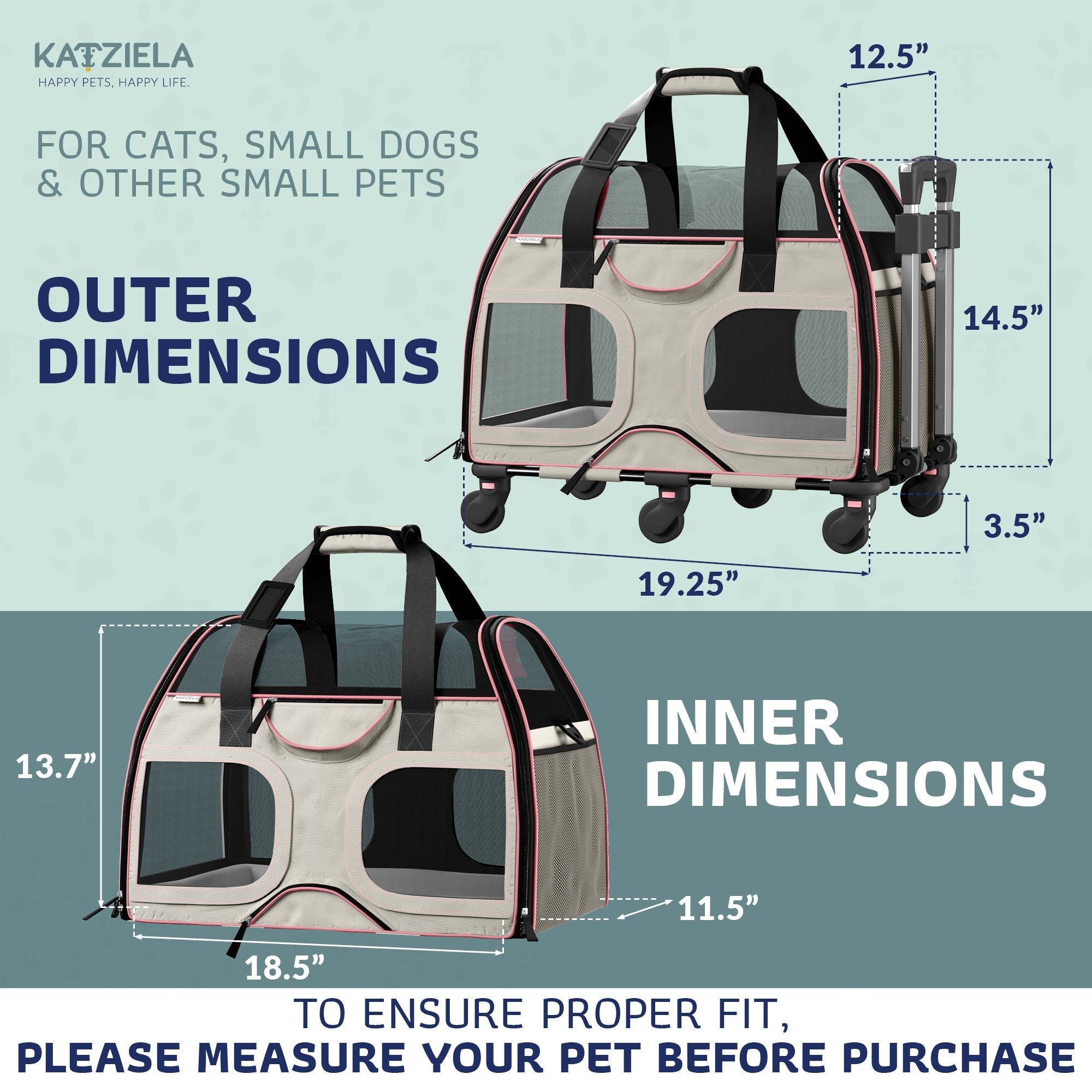Luxury Rider Pet Carrier | Rolling Travel Carrier with Wheels