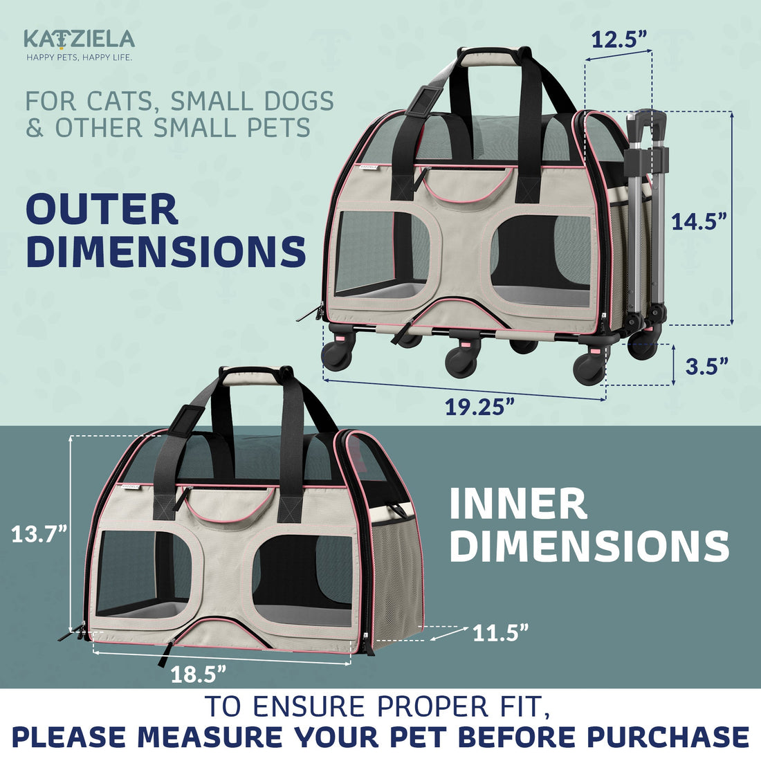 Luxury Rider Pet Carrier | Rolling Travel Carrier with Wheels