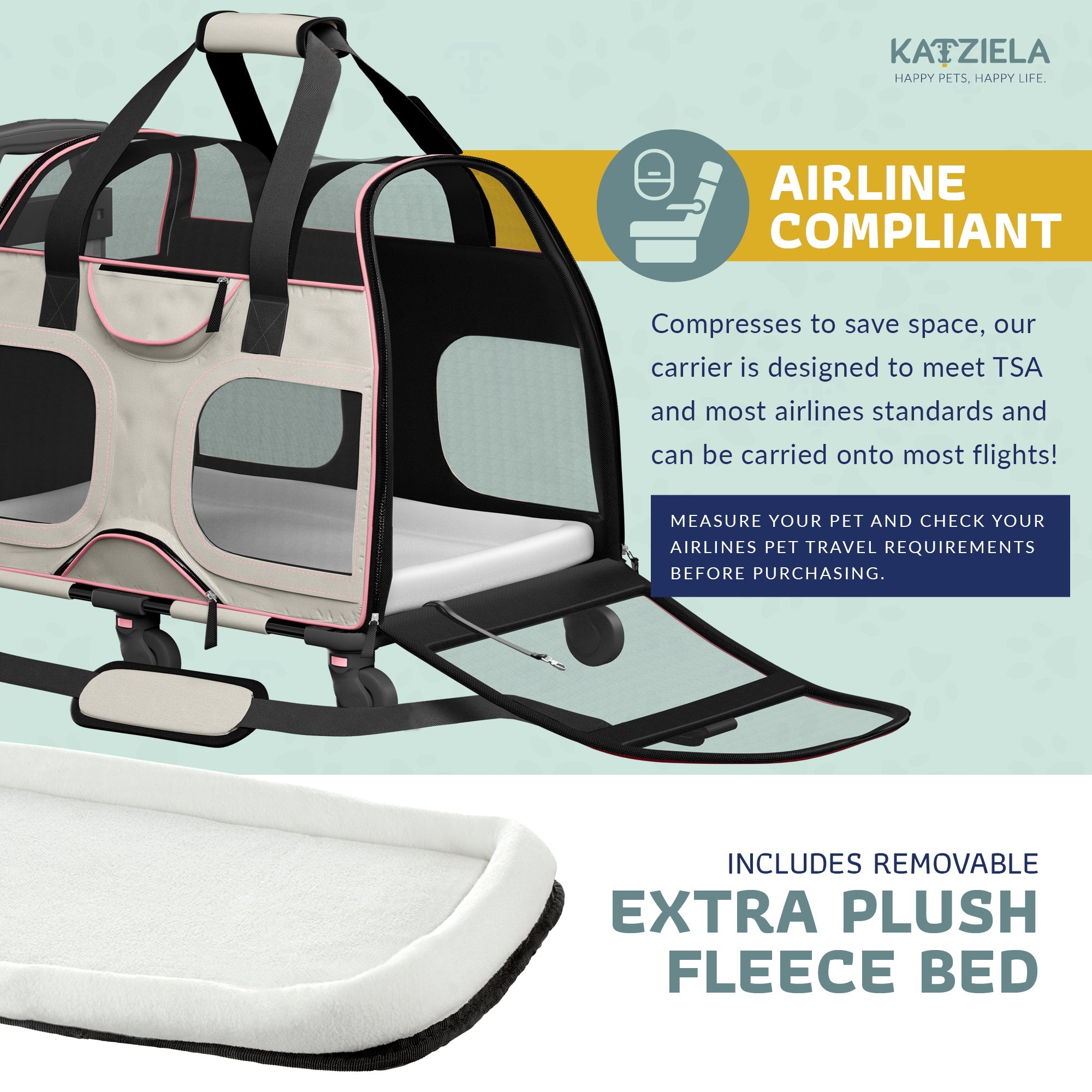 Luxury Rider Pet Carrier | Rolling Travel Carrier with Wheels