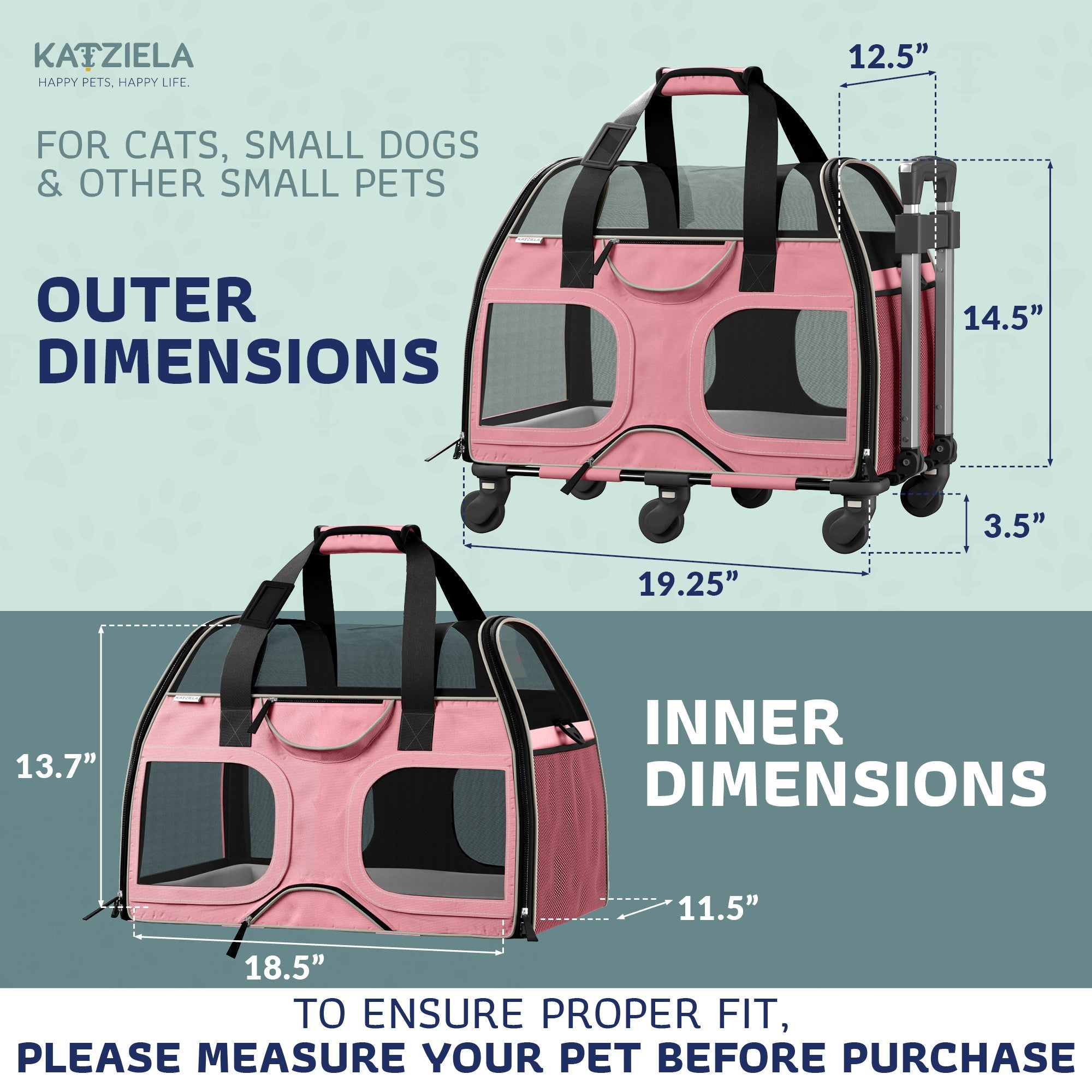 Luxury Rider Pet Carrier | Rolling Travel Carrier with Wheels