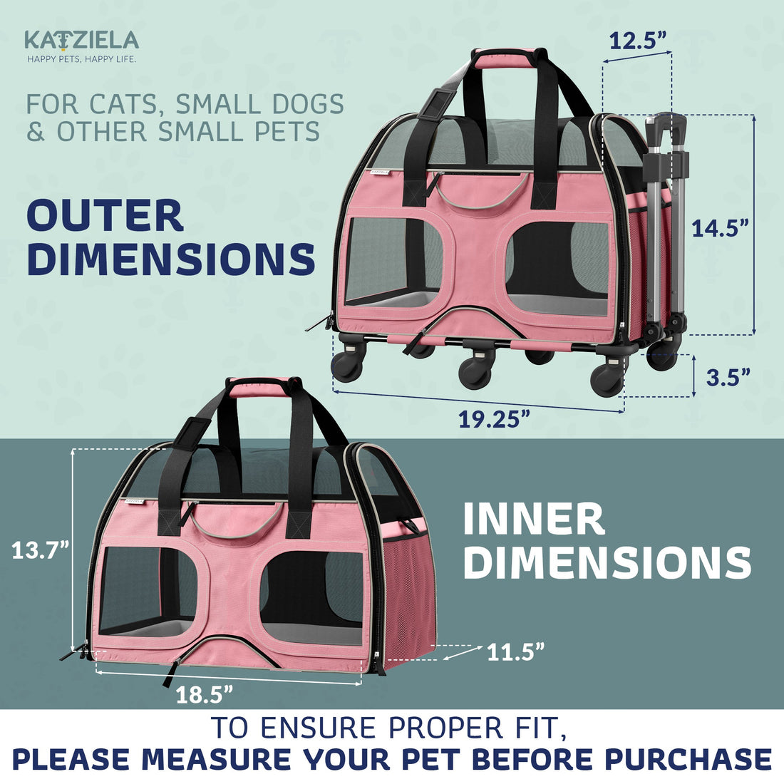 Luxury Rider Pet Carrier | Rolling Travel Carrier with Wheels
