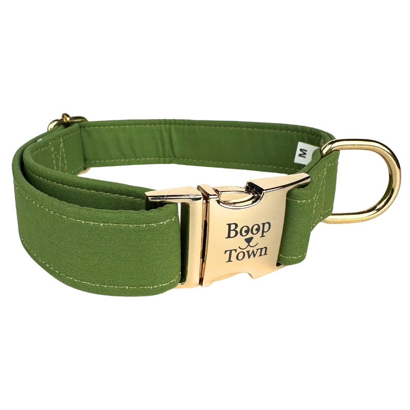 Boop Town Soft Cotton Dog Collar - Anti-Hair Matting & Durable Nylon Core - Quick Release Metal Buckle - Adjustable for Small Medium Large XL Dogs - Gold Tone Hardware