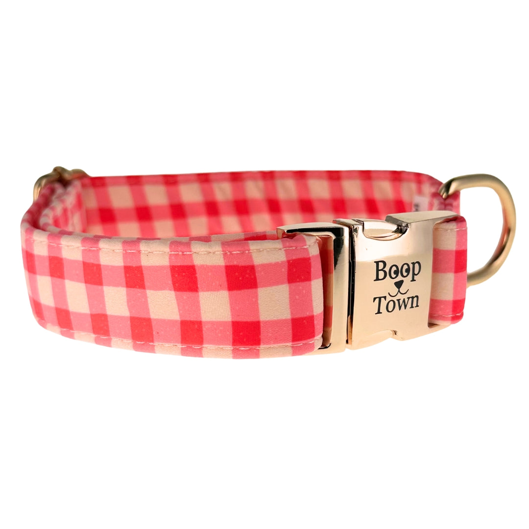 Boop Town Soft Cotton Dog Collar - Anti-Hair Matting & Durable Nylon Core - Quick Release Metal Buckle - Adjustable for Small Medium Large XL Dogs - Gold Tone Hardware