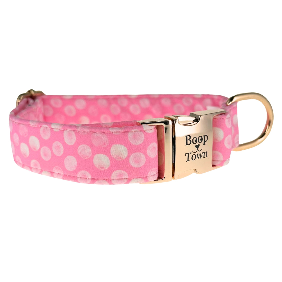 Boop Town Soft Cotton Dog Collar - Anti-Hair Matting & Durable Nylon Core - Quick Release Metal Buckle - Adjustable for Small Medium Large XL Dogs - Gold Tone Hardware