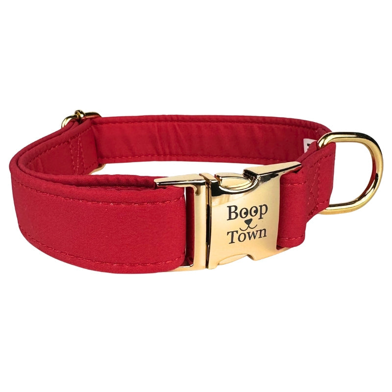 Boop Town Soft Cotton Dog Collar - Anti-Hair Matting & Durable Nylon Core - Quick Release Metal Buckle - Adjustable for Small Medium Large XL Dogs - Gold Tone Hardware