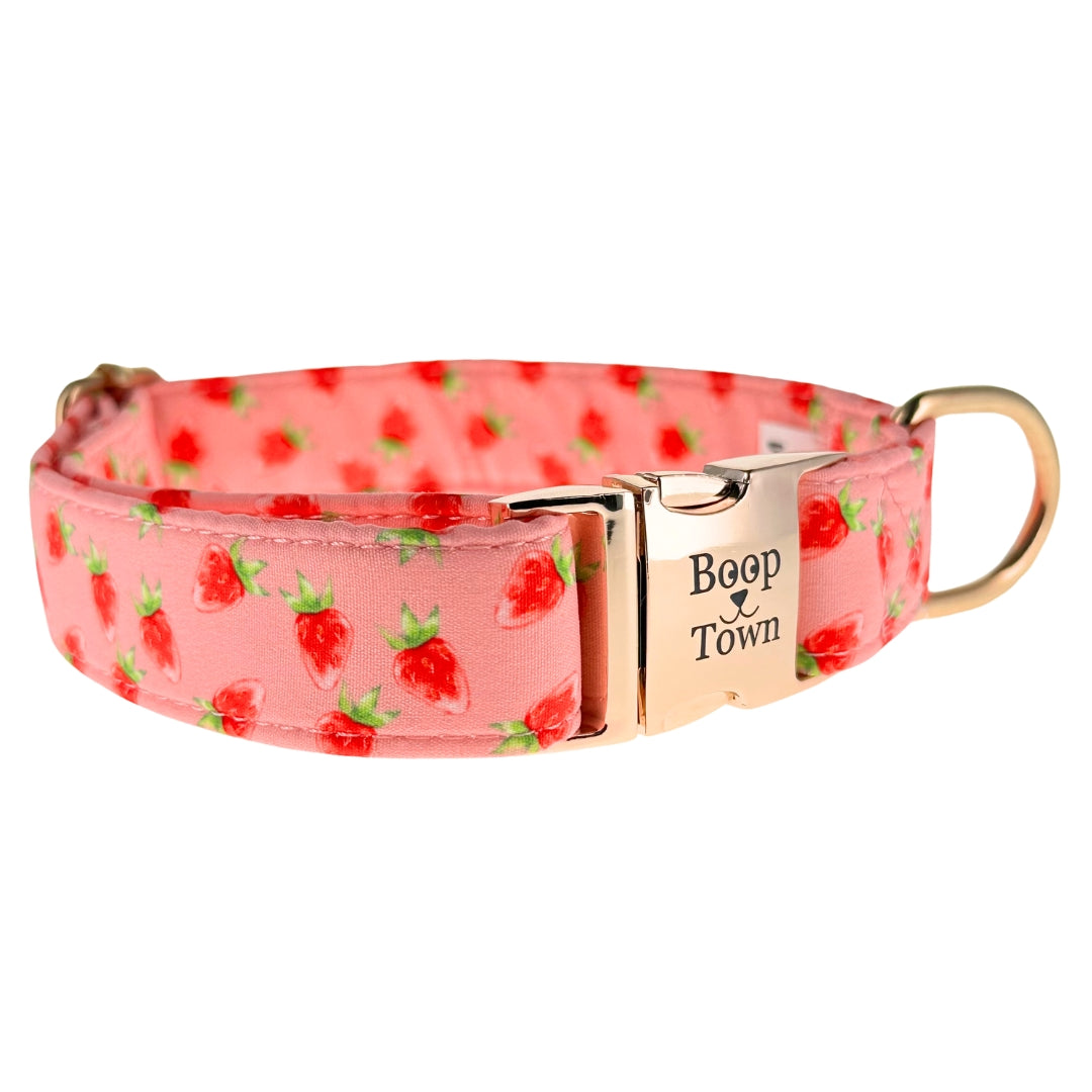 Boop Town Soft Cotton Dog Collar - Anti-Hair Matting & Durable Nylon Core - Quick Release Metal Buckle - Adjustable for Small Medium Large XL Dogs - Gold Tone Hardware