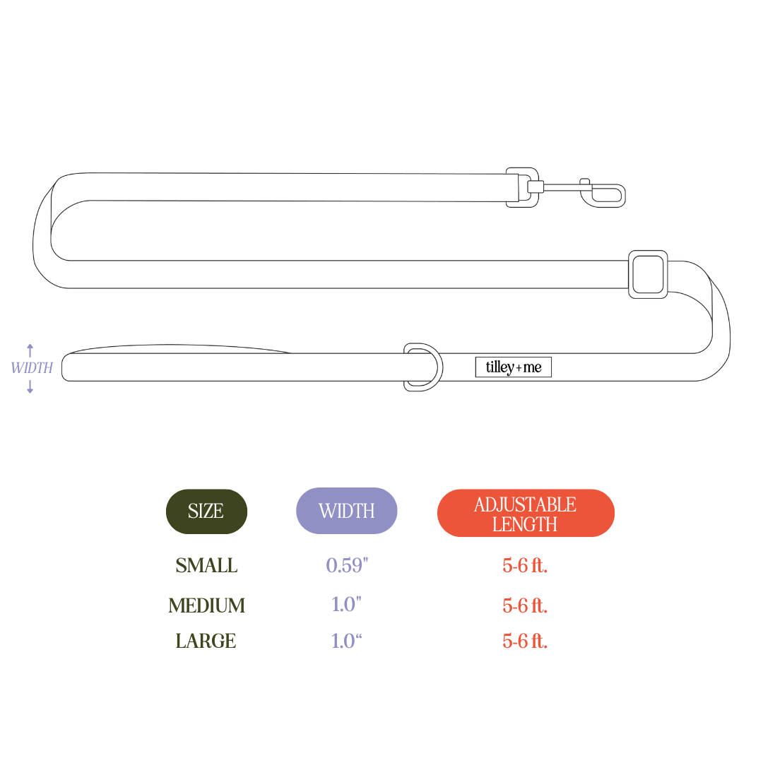 Tilley + Me Hemp Cotton Dog Leash - Durable, Sustainable, Adjustable, Lightweight & Soft-Malibu