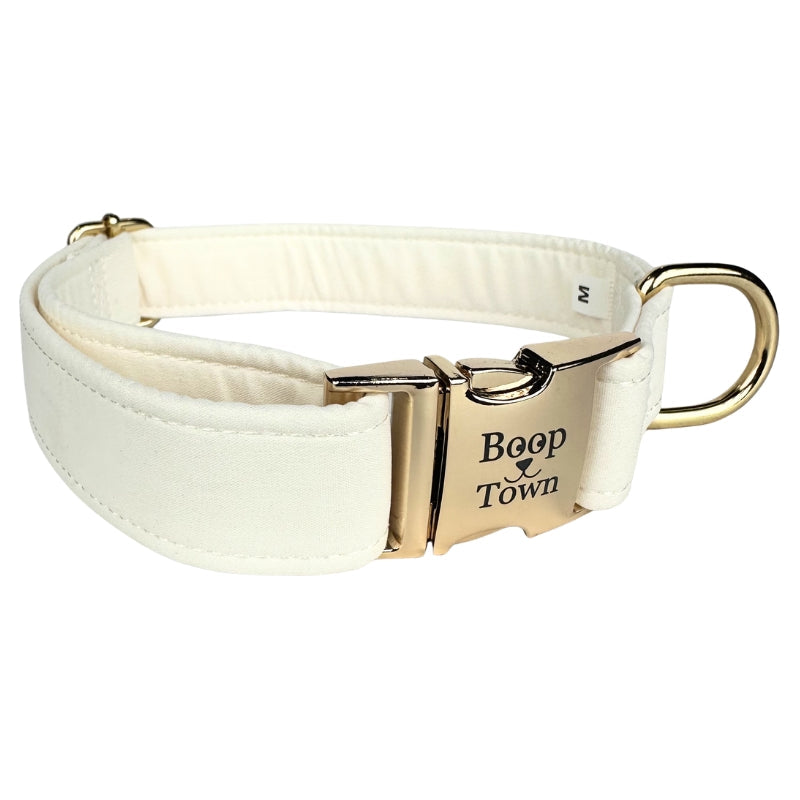 Boop Town Soft Cotton Dog Collar - Anti-Hair Matting & Durable Nylon Core - Quick Release Metal Buckle - Adjustable for Small Medium Large XL Dogs - Gold Tone Hardware