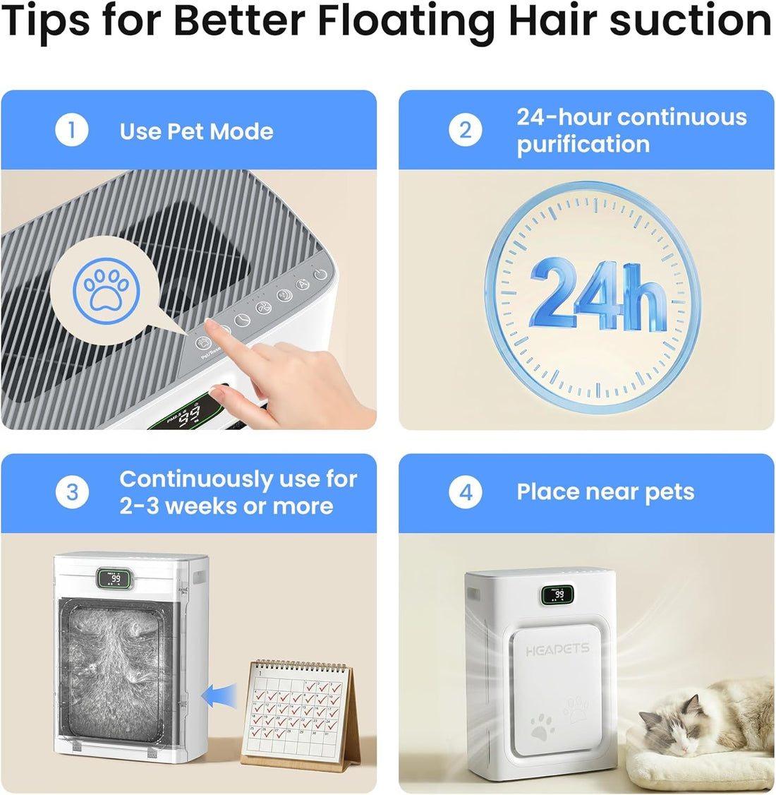 Pet Air Purifier with HEPA Filter Odor Control for Dogs & Cats