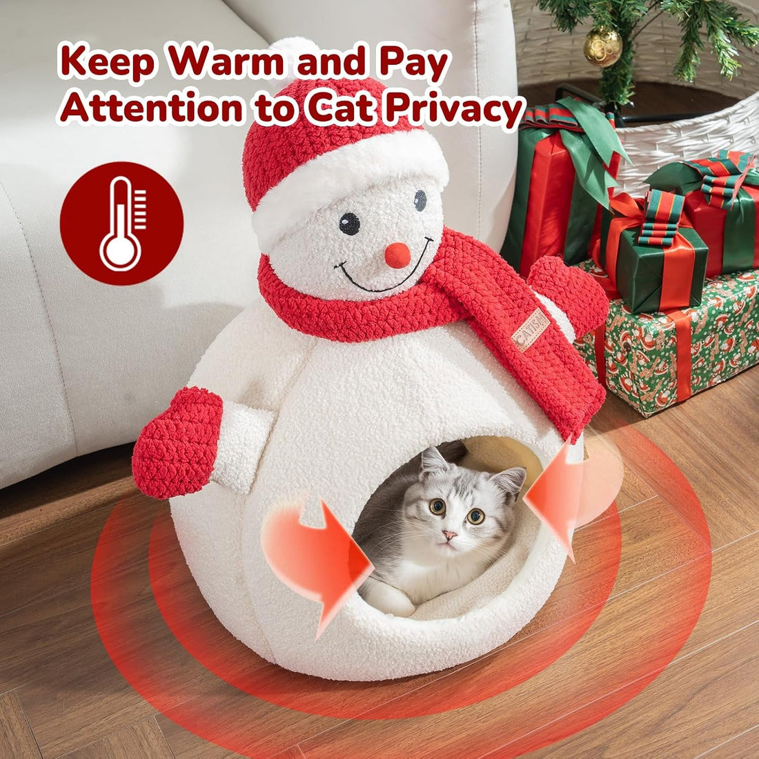 Christmas Snowman Cat Cave Bed – Cozy Indoor Pet Hideaway