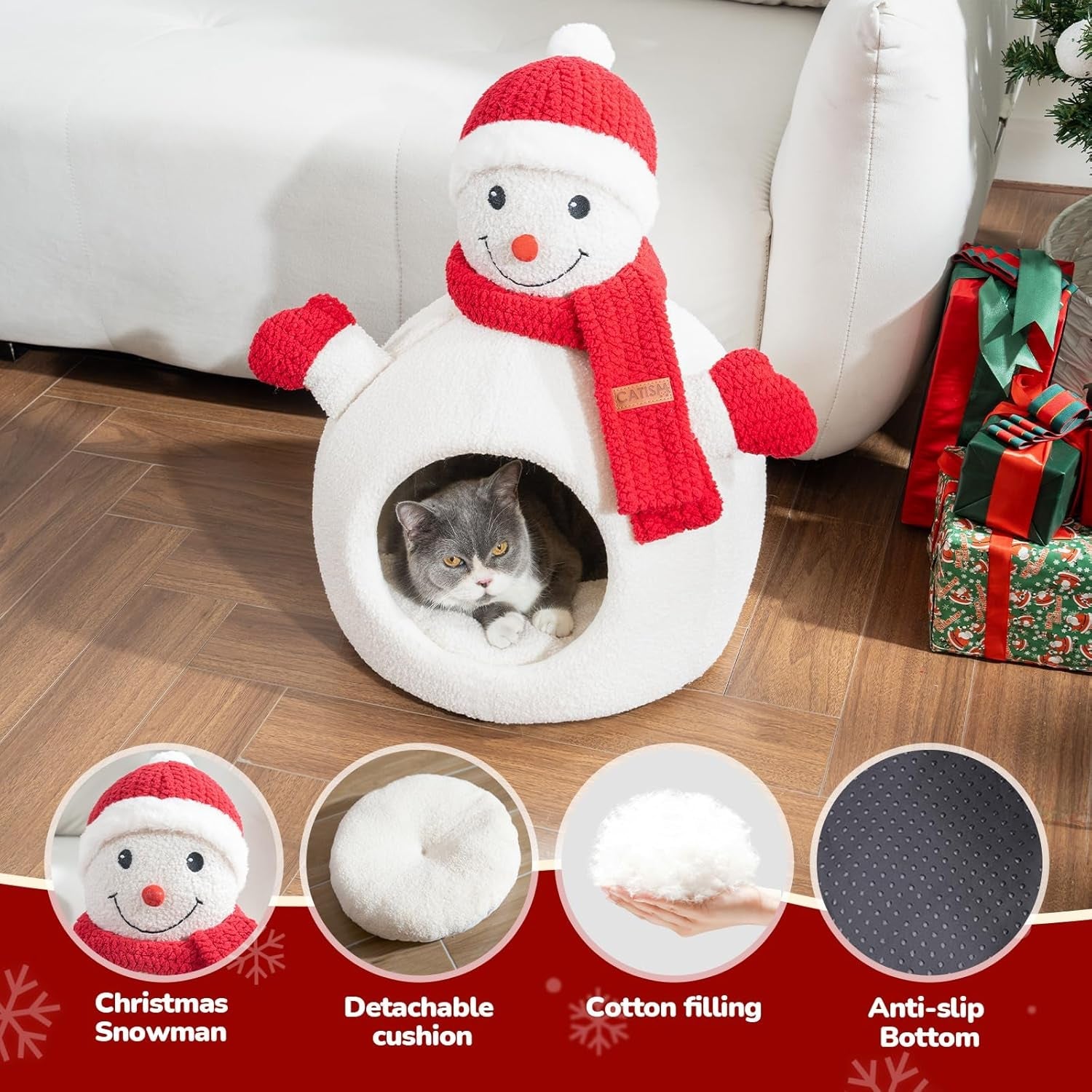 Christmas Snowman Cat Cave Bed – Cozy Indoor Pet Hideaway