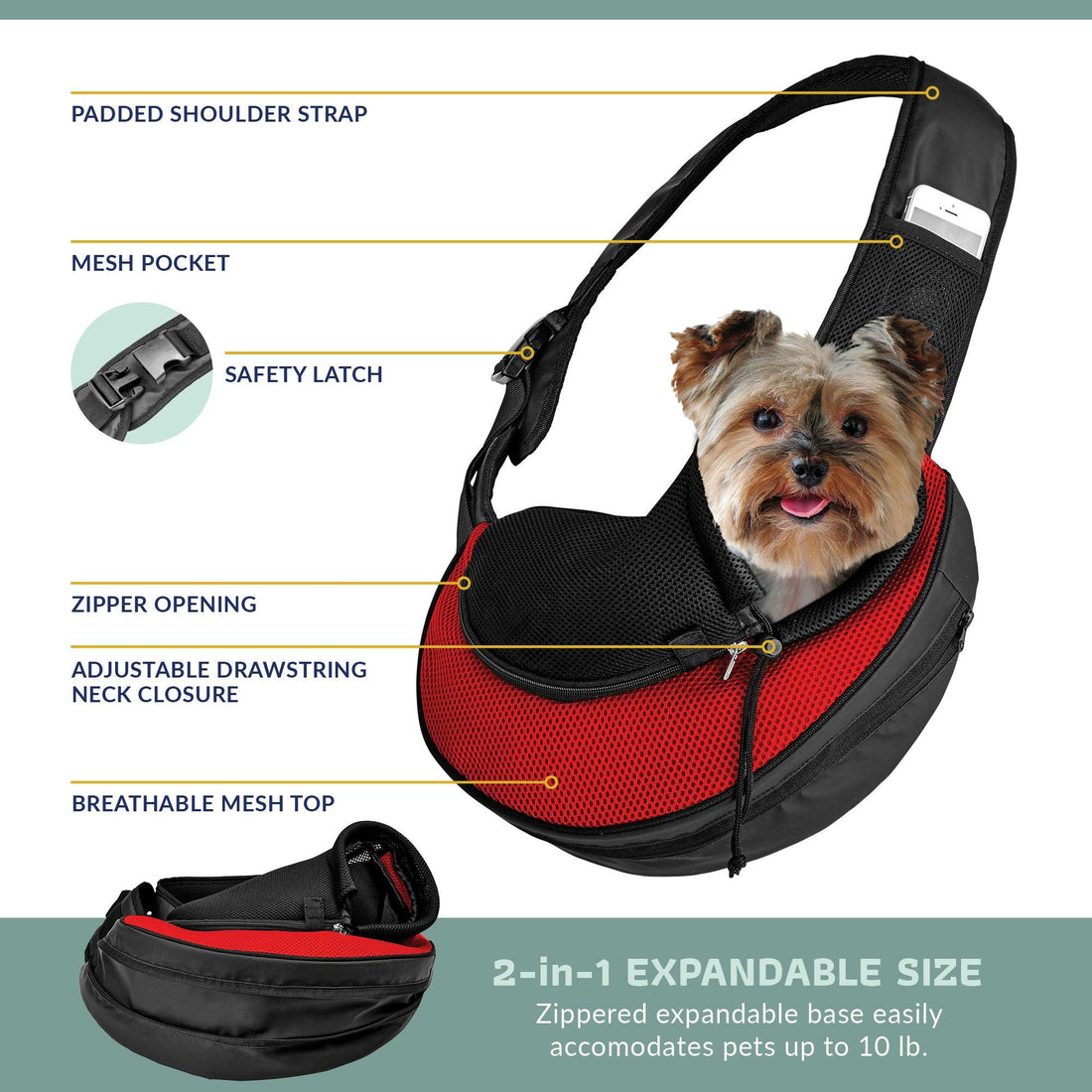 Expandable Sling Pet Carrier | Front Shoulder Bag for Small Pets