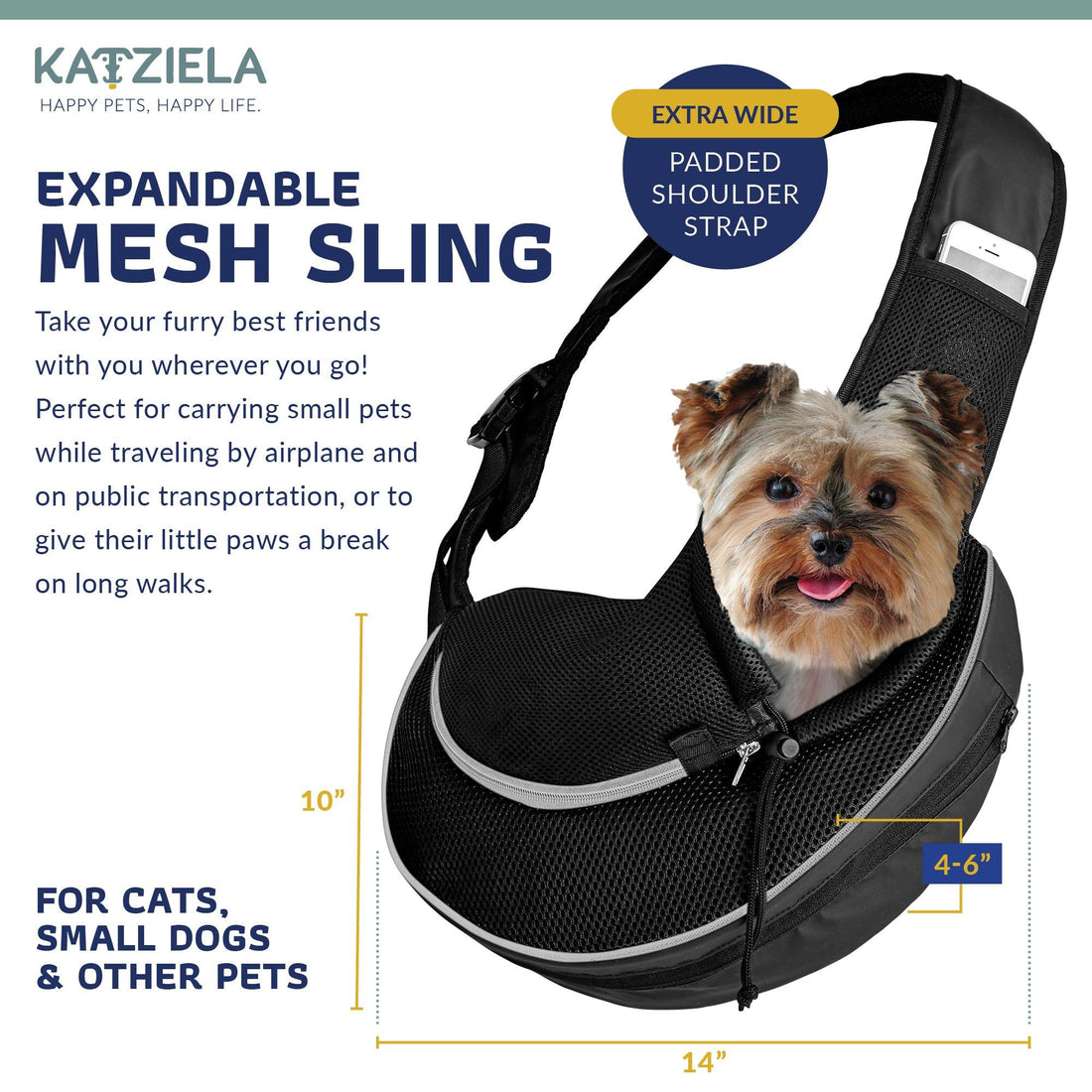 Expandable Sling Pet Carrier | Front Shoulder Bag for Small Pets