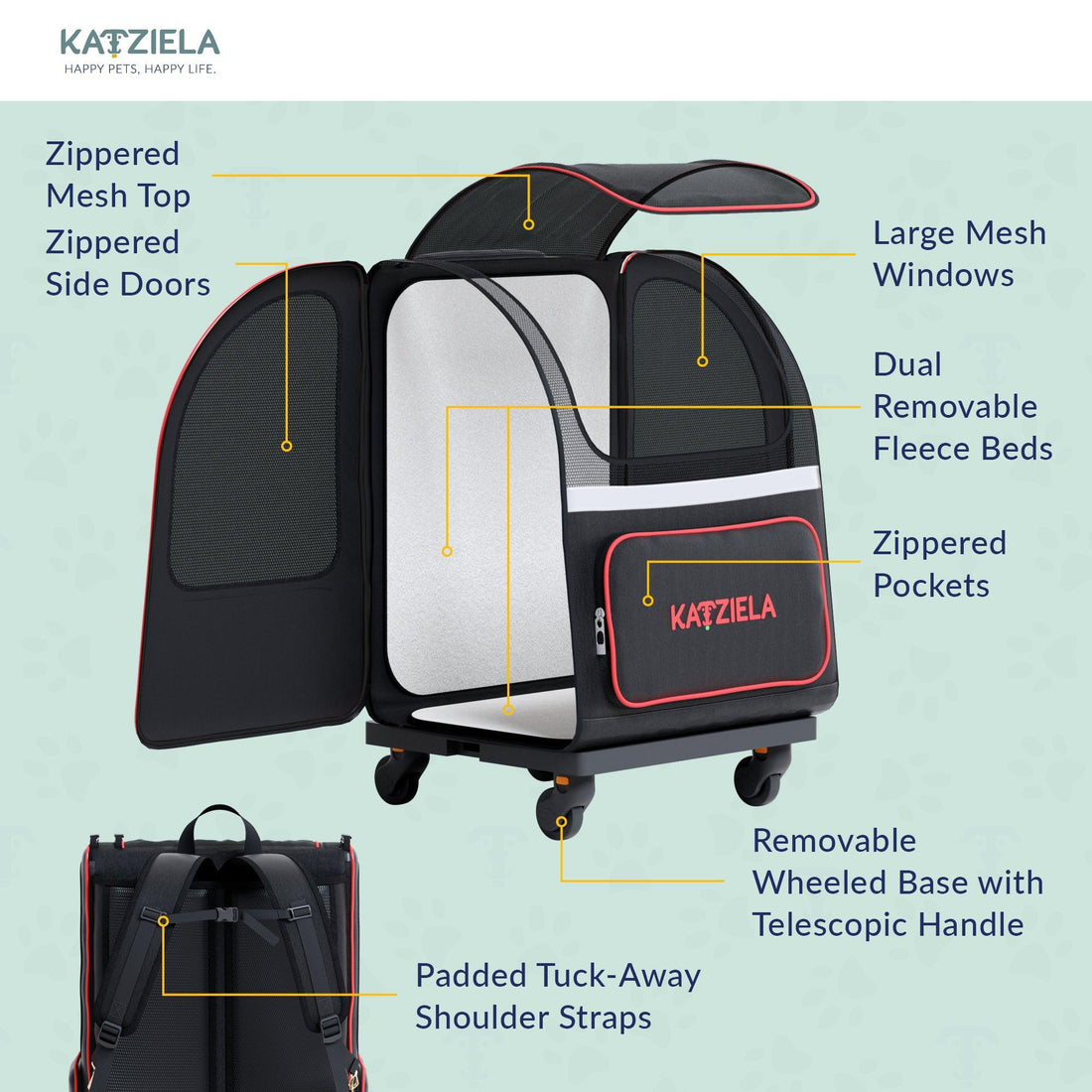 Hybrid Pet Backpack with Wheels | Rolling Travel Carrier