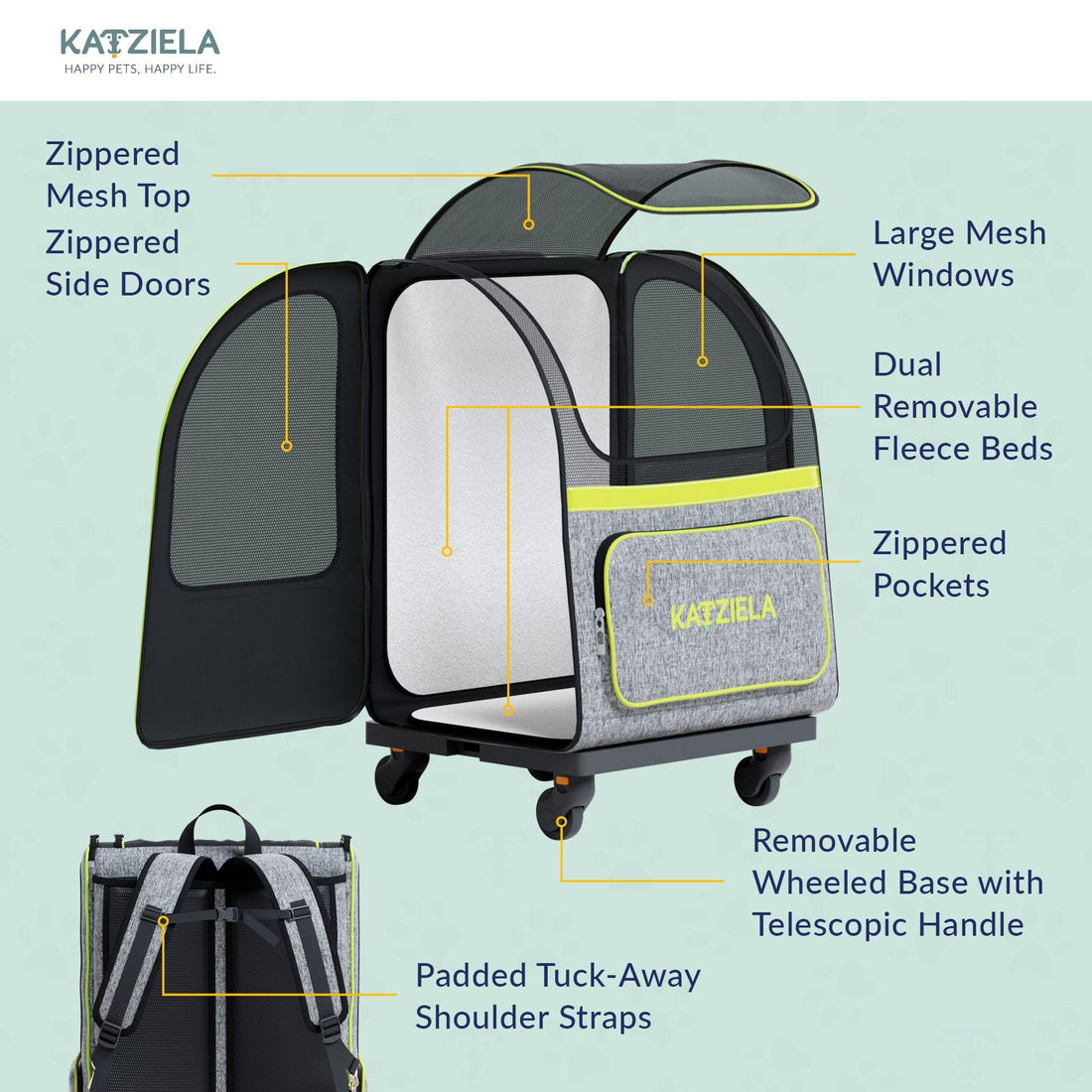 Hybrid Pet Backpack with Wheels | Rolling Travel Carrier