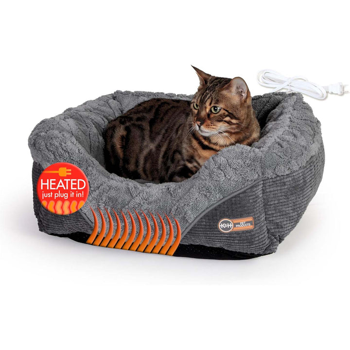 K&H Thermo-Pet Lounge Sleeper Heated Cat & Small Dog Bed – Plush, Non-Slip, Machine Washable Indoor Pet Bed