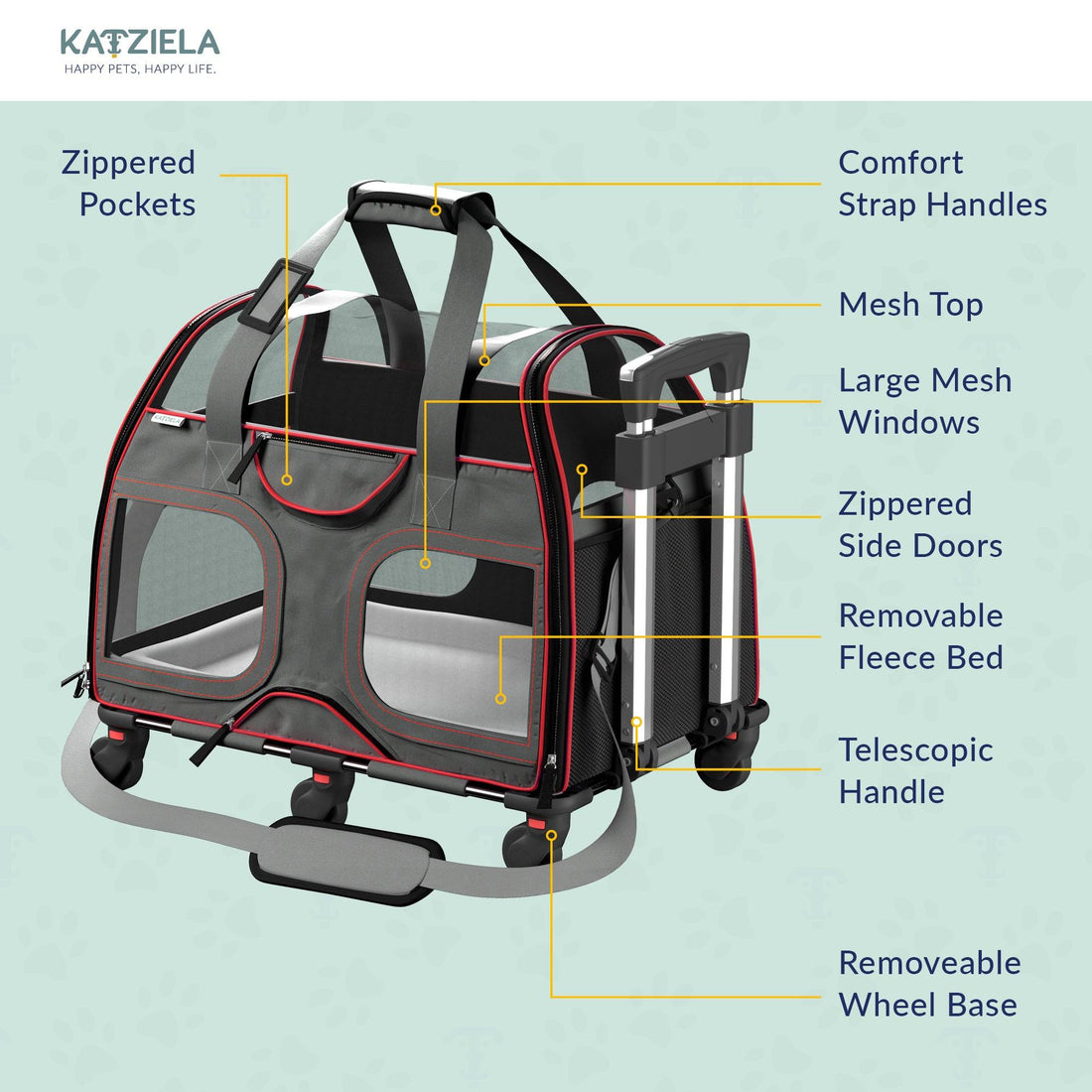 Luxury Rider Pet Carrier | Rolling Travel Carrier with Wheels