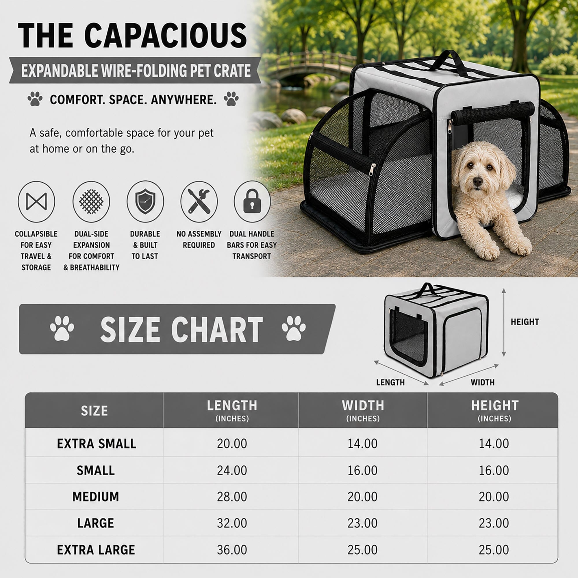 Expandable Folding Pet Crate | Lightweight Dog Carrier House