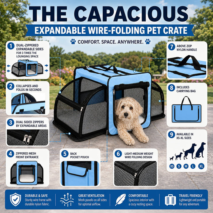 Expandable Folding Pet Crate | Lightweight Dog Carrier House
