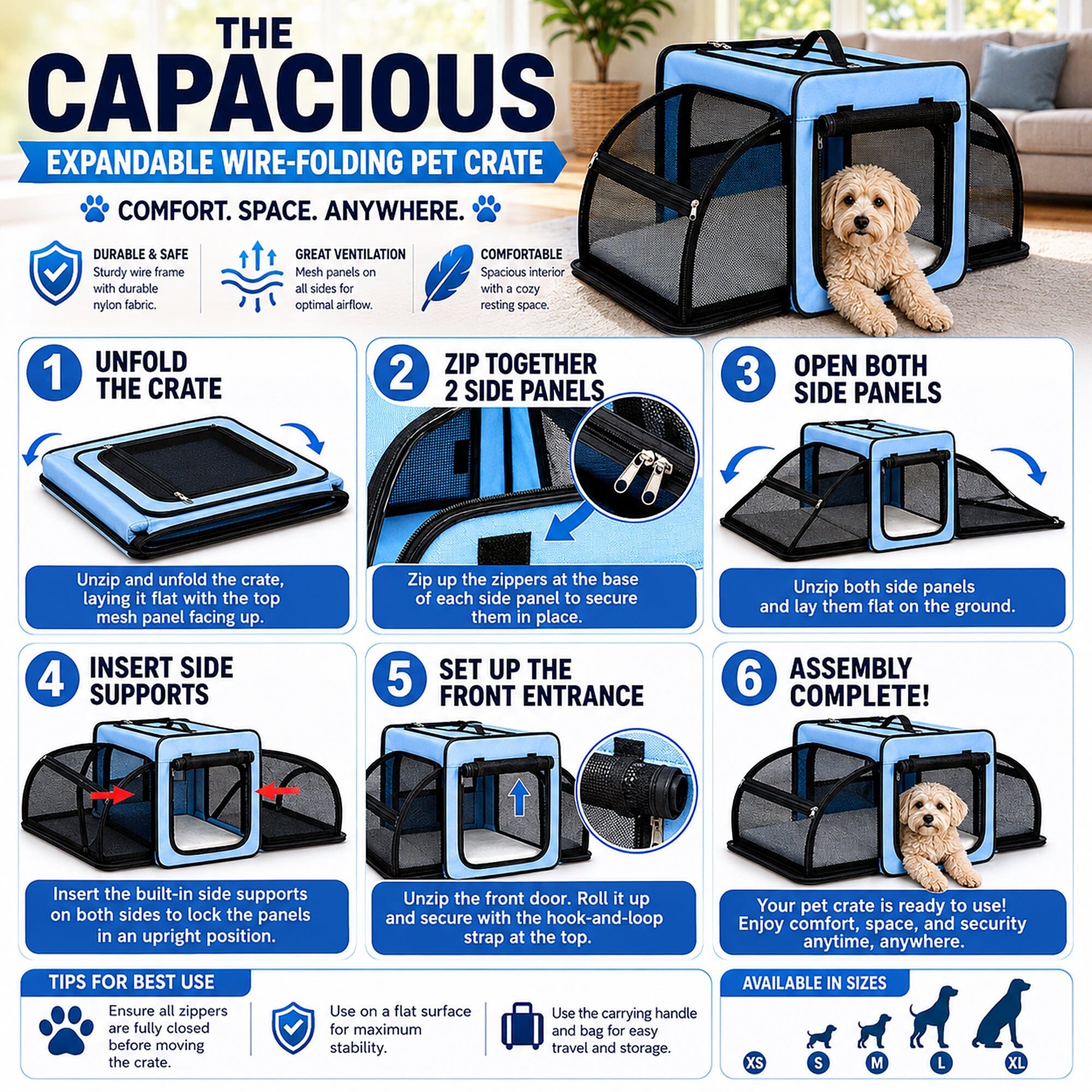 Expandable Folding Pet Crate | Lightweight Dog Carrier House