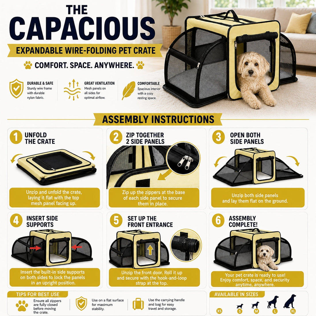 Expandable Folding Pet Crate | Lightweight Dog Carrier House