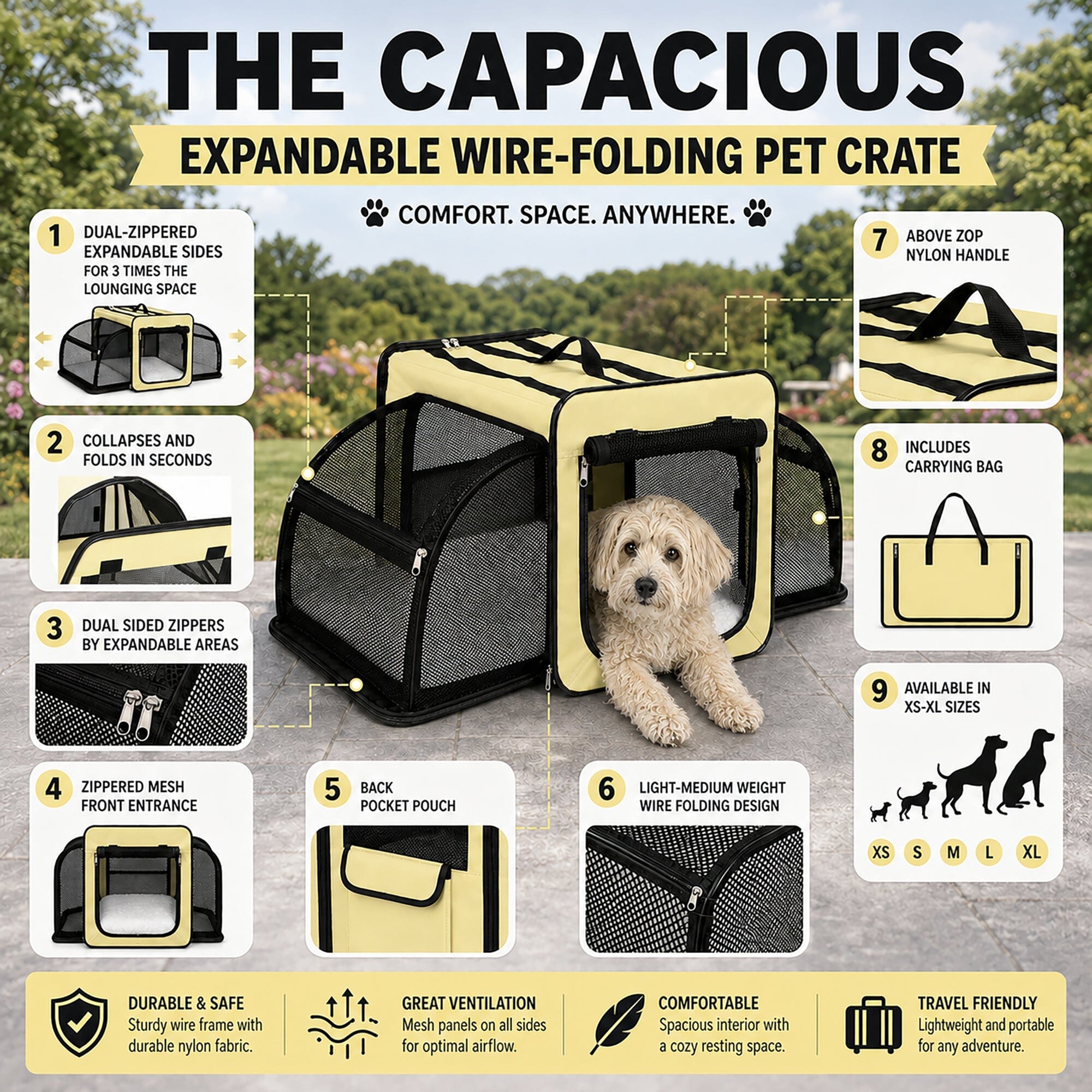 Expandable Folding Pet Crate | Lightweight Dog Carrier House