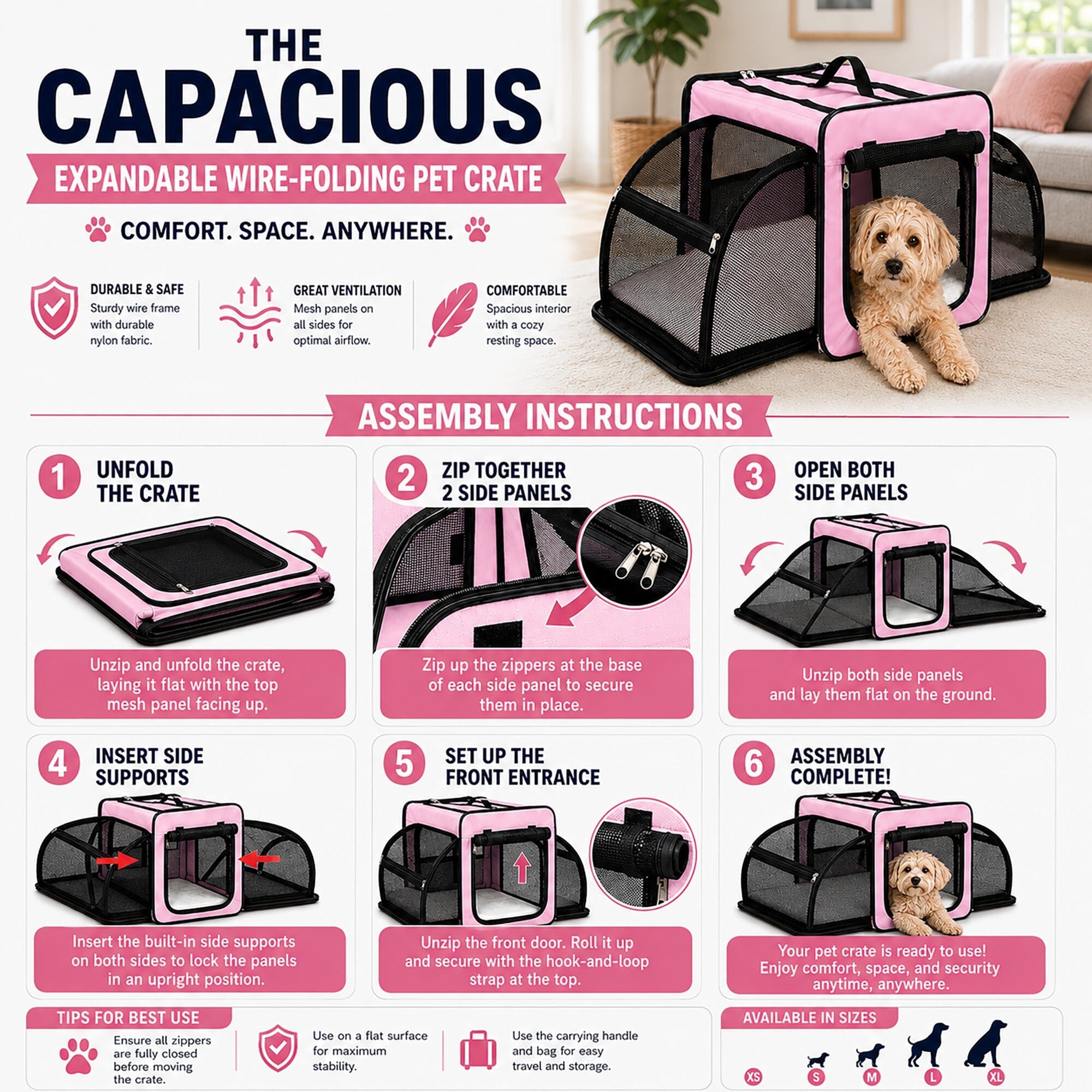 Expandable Folding Pet Crate | Lightweight Dog Carrier House