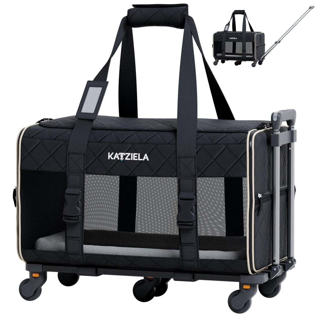 Quilted Pet Carrier with Wheels | Rolling Travel Carrier