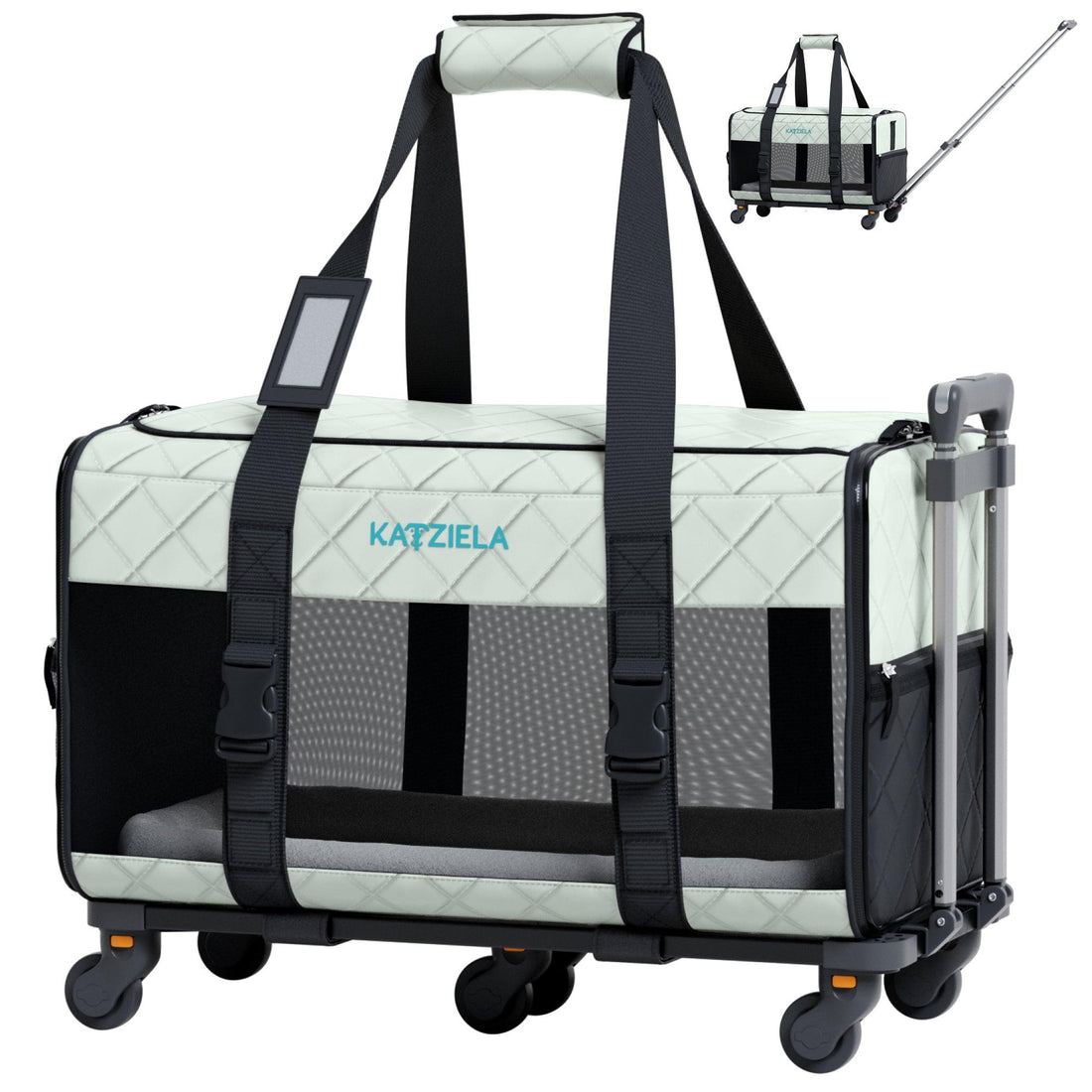 Quilted Pet Carrier with Wheels | Rolling Travel Carrier