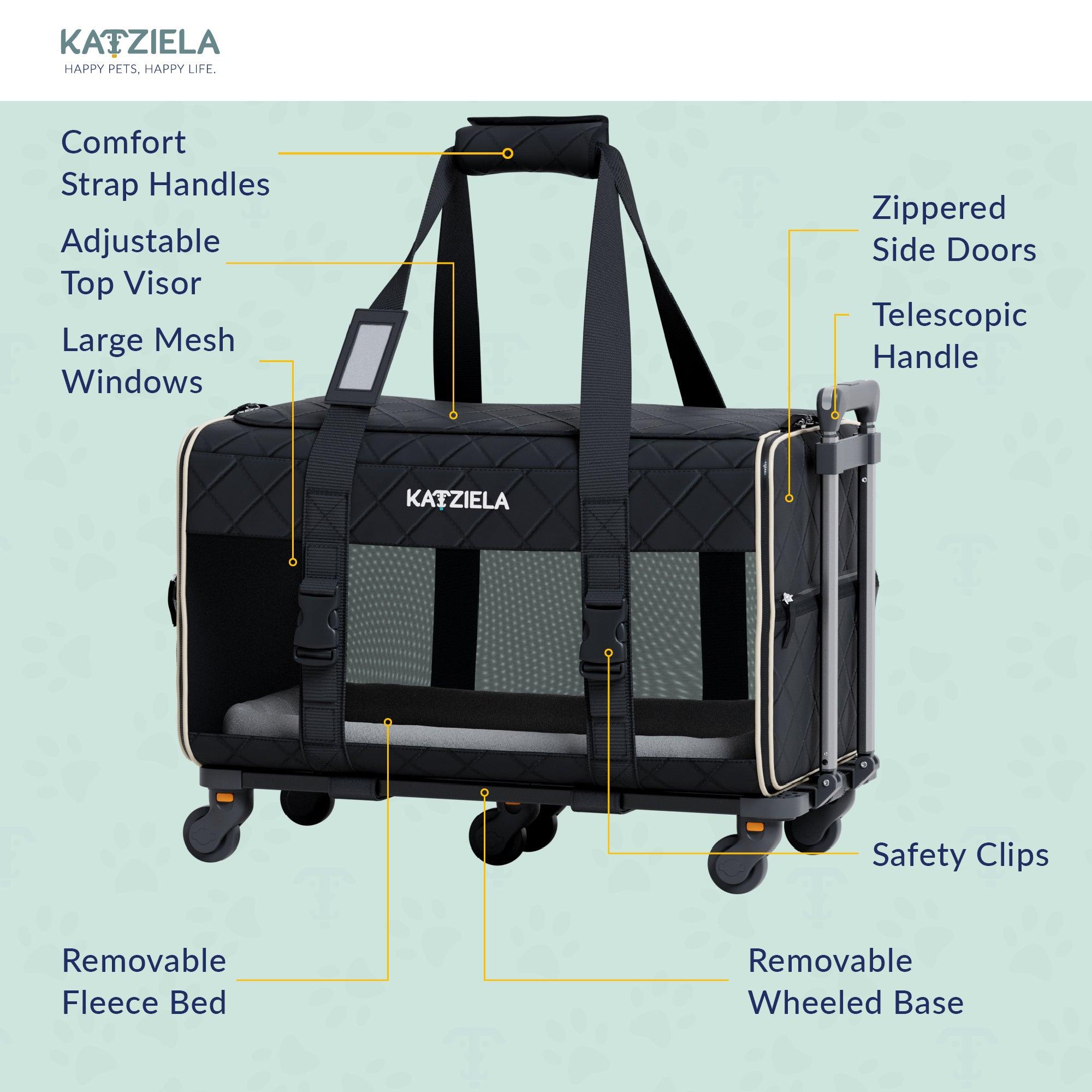 Quilted Pet Carrier with Wheels | Rolling Travel Carrier